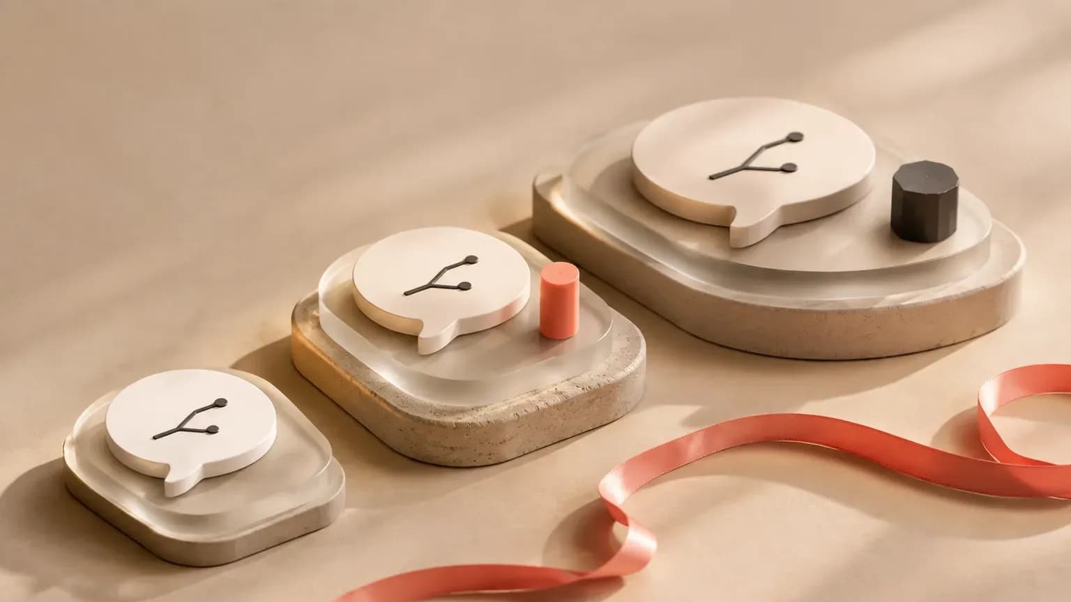 Three layered platforms hold messages and separate components.