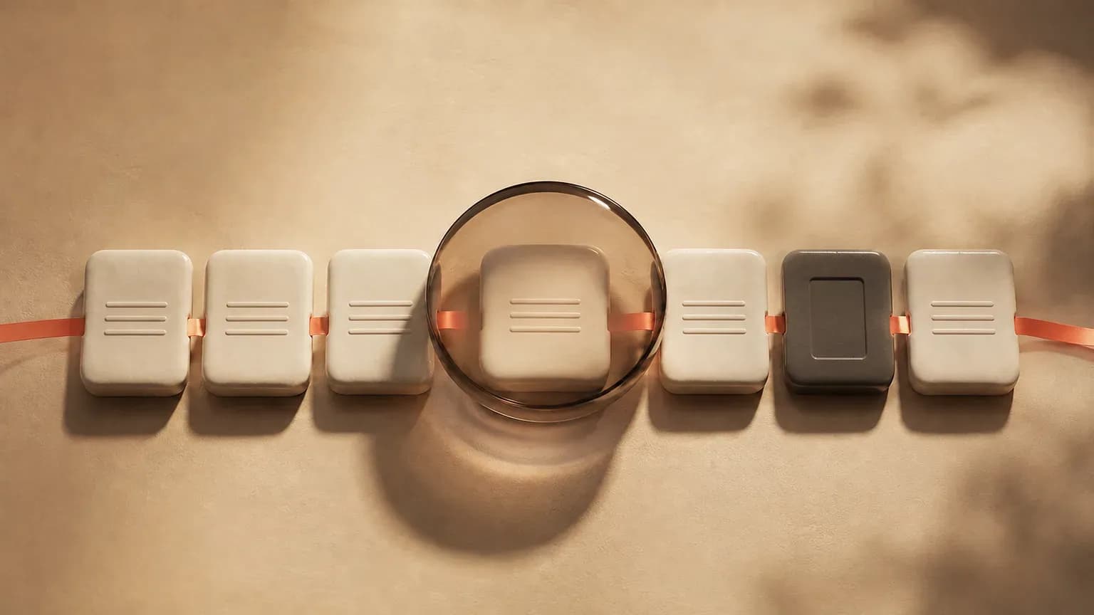A glass lens highlights one message in a sequence of events.